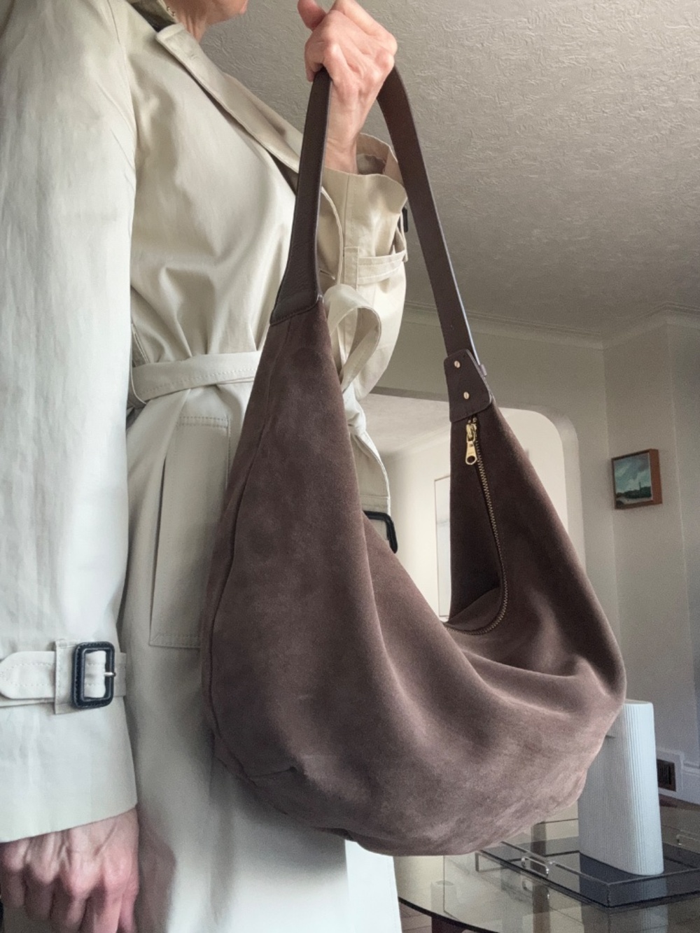 ARKET Curved Suede Shoulder Bag | Chocolate Brown | Like New - Picture 6 of 15